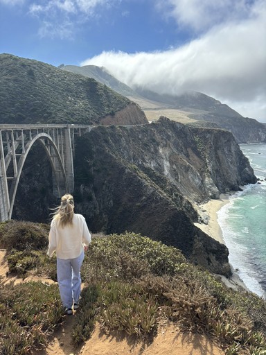 Keren looking out at Bixby Bridge on the Big Sur coast